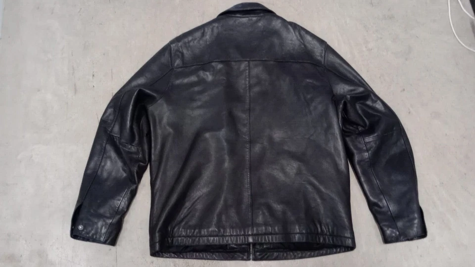 Chaqueta de bombardero Brandini para hombre de piel de cordero con cremallera negra talla XLT  Foto 2 de 4