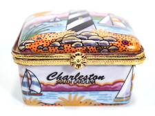 Caja de baratijas de porcelana vintage AGIFTCORP "Charleston" paisaje marino de Carolina del Sur