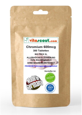Chromium Picolinate 600mcg PRO TABLETTE - 380 Tabletten - OHNE MAGNESIUMSTEARAT