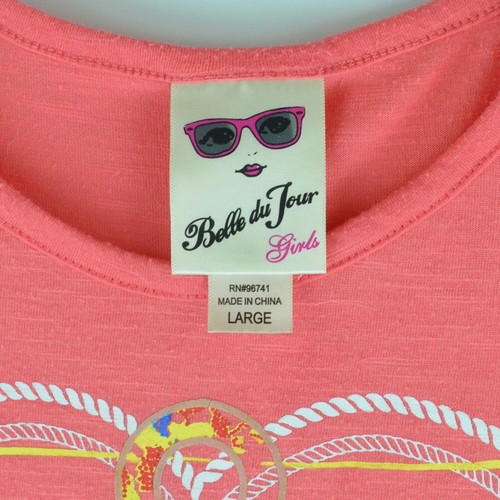 Bella du Tour Girls Top Size Large Coral Sailor Anchor Design - Lace trim - Picture 3 of 3