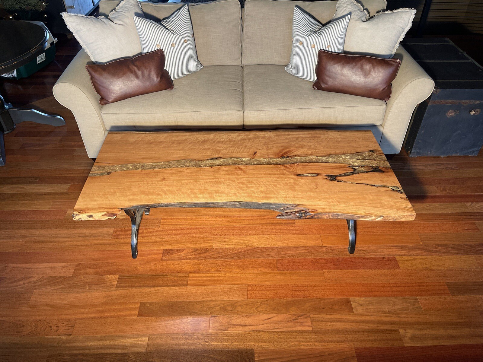 Handmade Live Edge Cherry Wood Epoxy River Coffee Table With Black Steel Legs-image