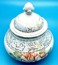Schumann Arzberg Sugar Bowl w/lid Bavaria Germany 870/3 Blue Gold White w/Roses