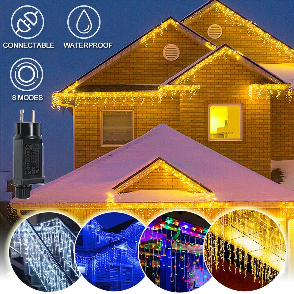 200-600 LED Lichterkette Eisregen Weihnachtsbeleuchtung Eiszapfen Außen Garten - Bild 2 von 4