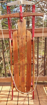 Vintage Genuine Flexible Flyer Model 51J Wood Metal Sled 51 in lg