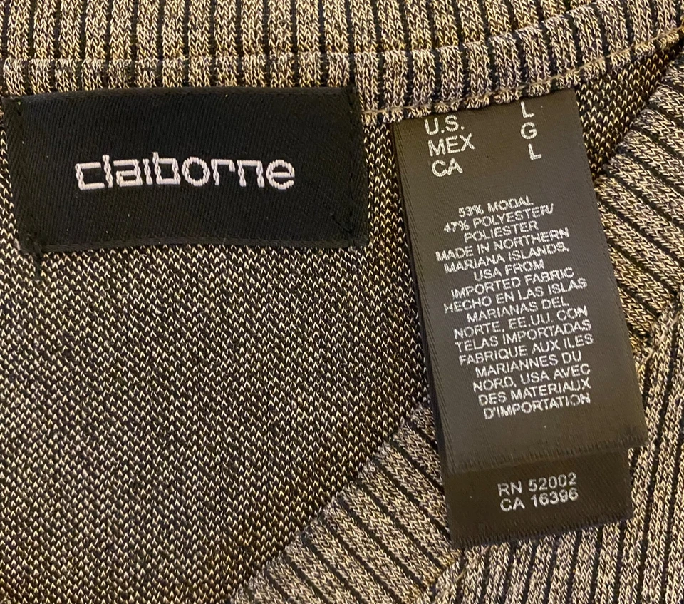 Camisa Tejida Claiborne Para Hombres Cuello en V Talla L Beige/Negro 53% Modal 47% Poliéster Shor Foto 3 de 4