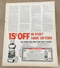 Nu Soft 1958 orig vintage print ad 1950s retro laundry farbric softener coupon