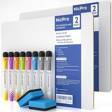 Nicpro 2 Pack Dry Erase Mini Whiteboard A4, 22 x 30 cm Double Sided Lapboard 8 2