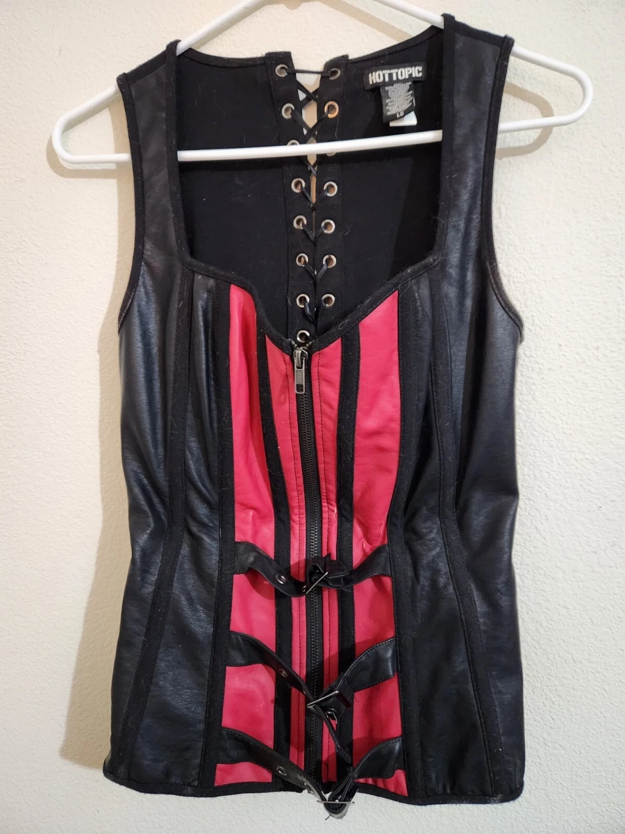 Hot Topic red and black faux leather corset with buckles, size XL