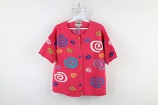 Vintage 90s Streetwear Womens Medium Hand Loomed Intarsia Swirl Cardigan Sweater