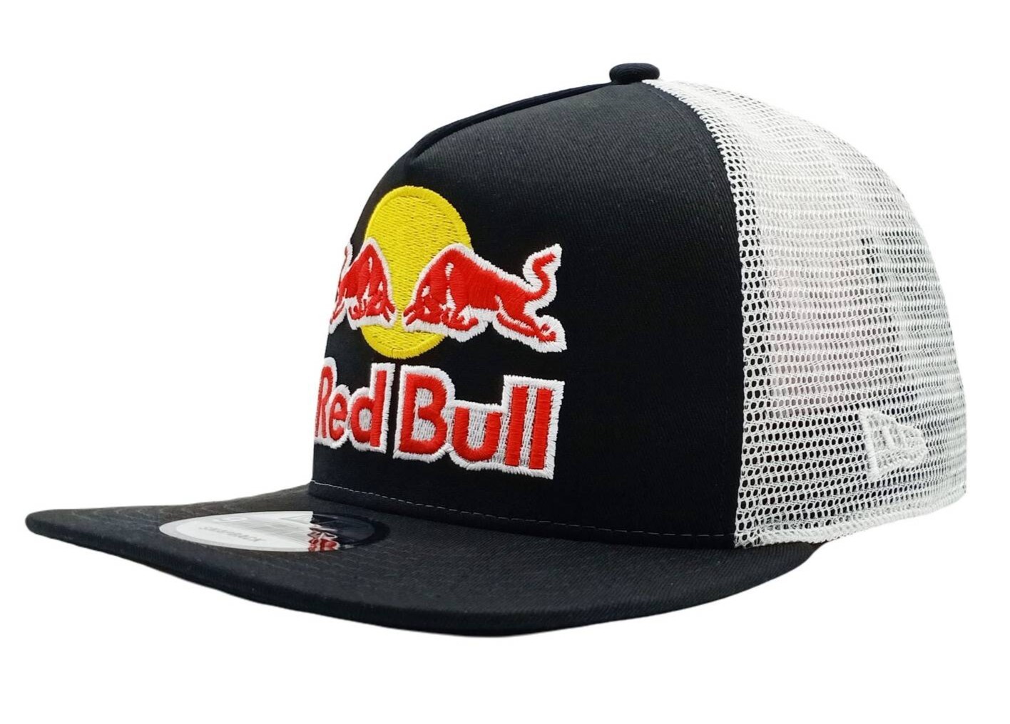 R - Black & White Flat Brim Trucker Cap w/3 logos. Dirt Bike. MotoGP. Motocross.