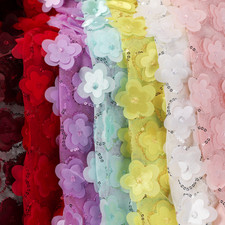 Netz Material 3D Blumen Pailletten Stoff Handwerk Glänzend Bestickt DIY 0.9m