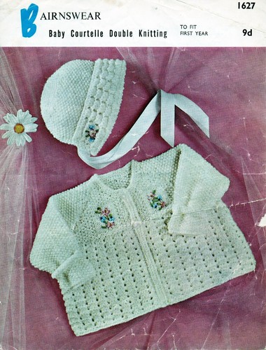 ~Vintage 60er Jahre Bairnswear Baby Strickmuster für bestickte Mütze & Jacke~