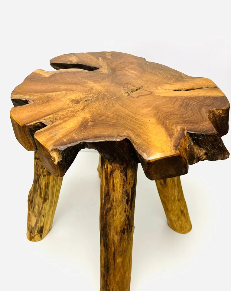 Teak Wood Log Round Stool, Live Edge Top, 45cm Height, 130kg Weight Capacity - Image 3 of 4