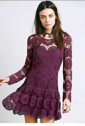 Mini Dress Plum Purple Crochet Lace 
