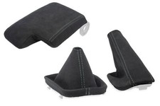 SCHALTMANSCHETTE HANDBREMSSACK ARMLEHNE FUR BMW E46 SCHWARZ ALCANTARA NAHT GRAU