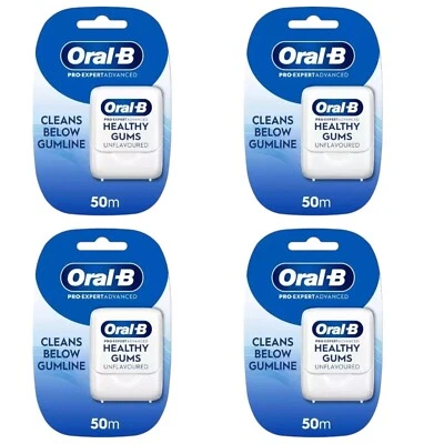 4 x Oral-B Pro-Expert Advanced Gesundes Zahnfleisch Geschmacksneutral Wachs Zahnseide Tape 50m