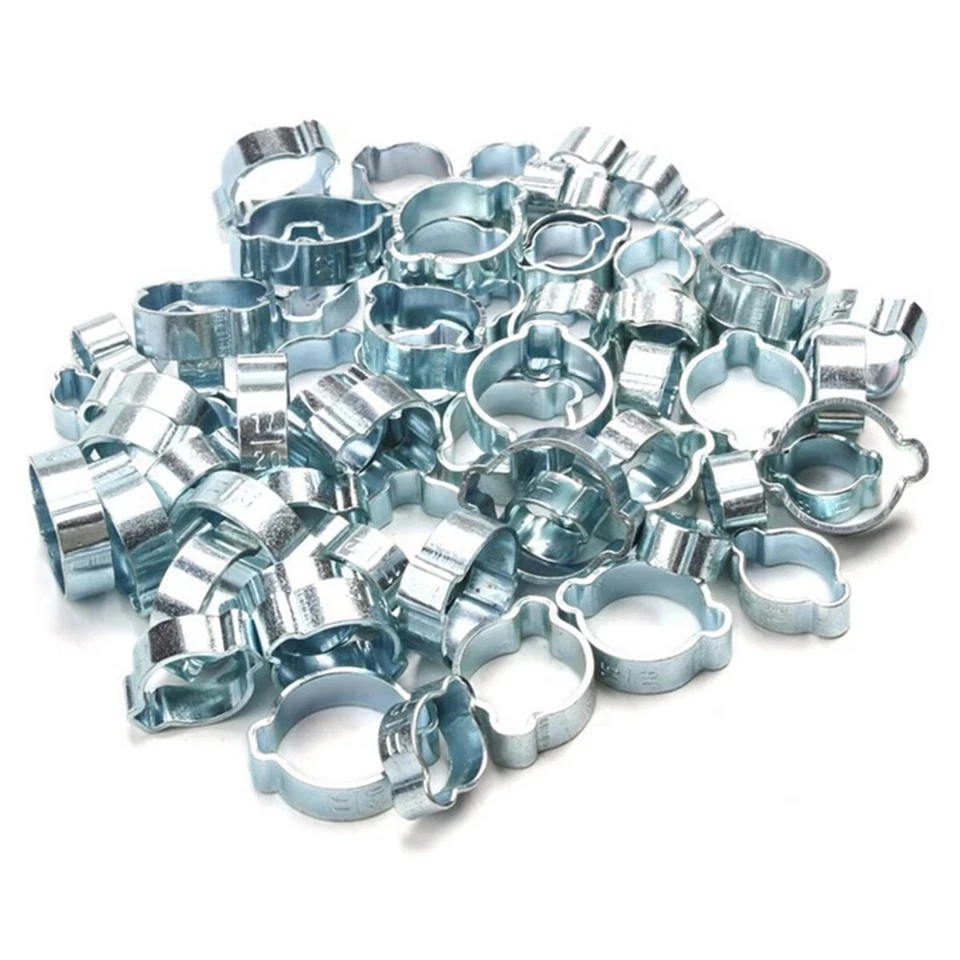 48/150PCS Zinc Plated Steel Double Ear Hose Clamps Air Fuel Petrol Pipe Clip Kit - image 4 of 4