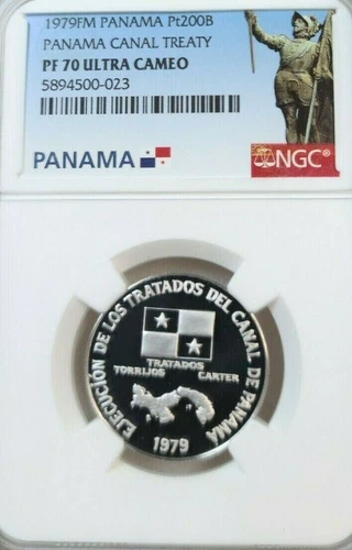 1979 PANAMA PLATINUM 200 BALBOAS Pt200B CANAL TREATY NGC PF 70 ULTRA CAMEO 