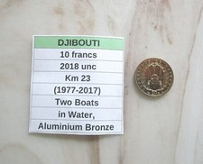 DJIBOUTI, 10 francs, 2016 UNC, Km 23 (1977-date), 2 Boats. Tag shows 2018 Error