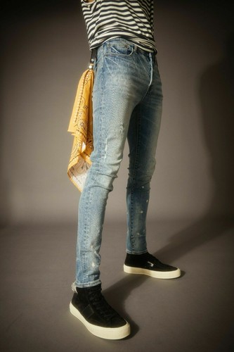 JEAN BLU CARATI MCQUEEN 5 TASCHE SLIM FIT SPLATTER CANDEGGINA - Foto 4 di 4