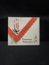 1930s 1940s Unused Art Deco Christmas Card Red Silver Candles Made In USA