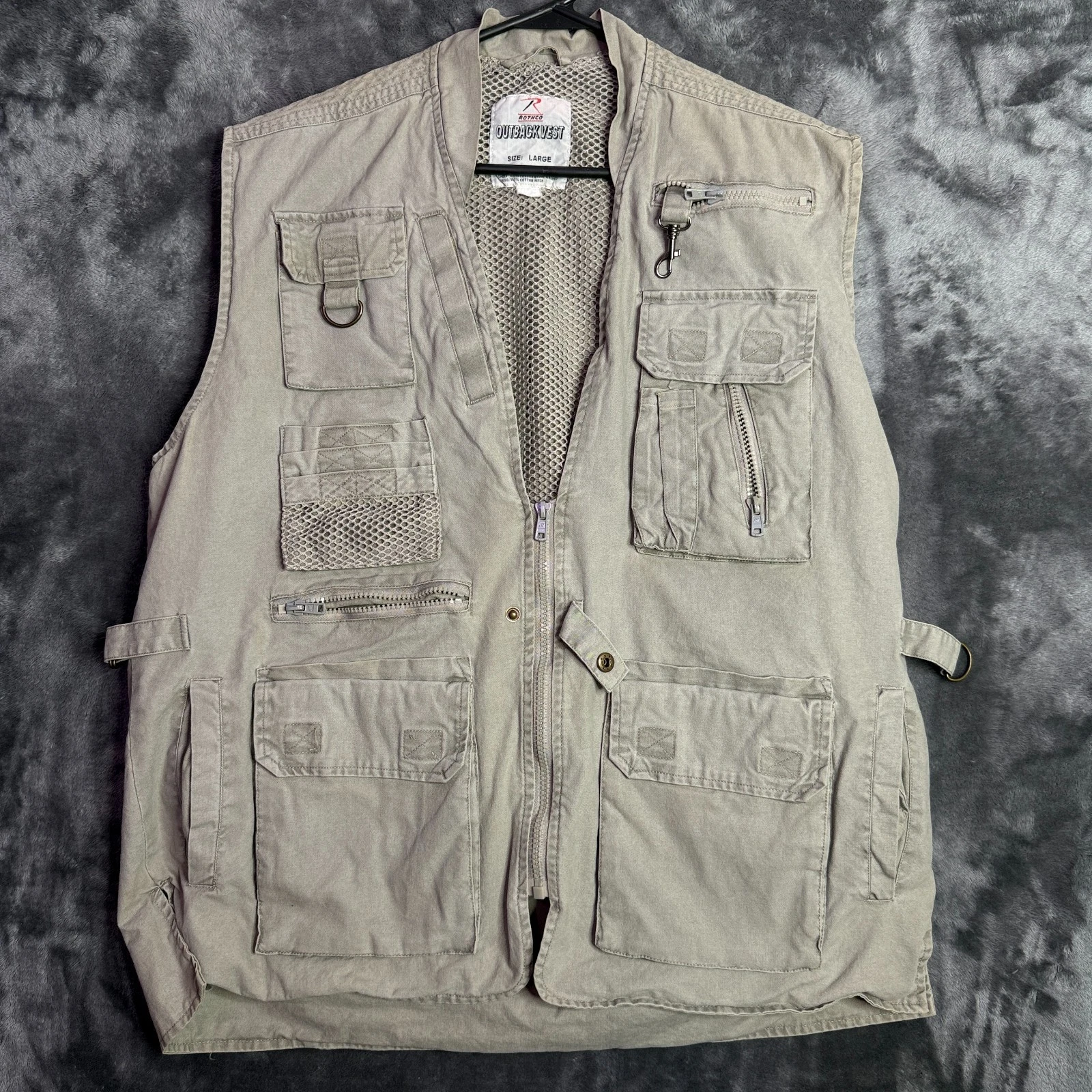 Vintage Rothco Safari Vest Tactical Fishing Outback Beige Size Large