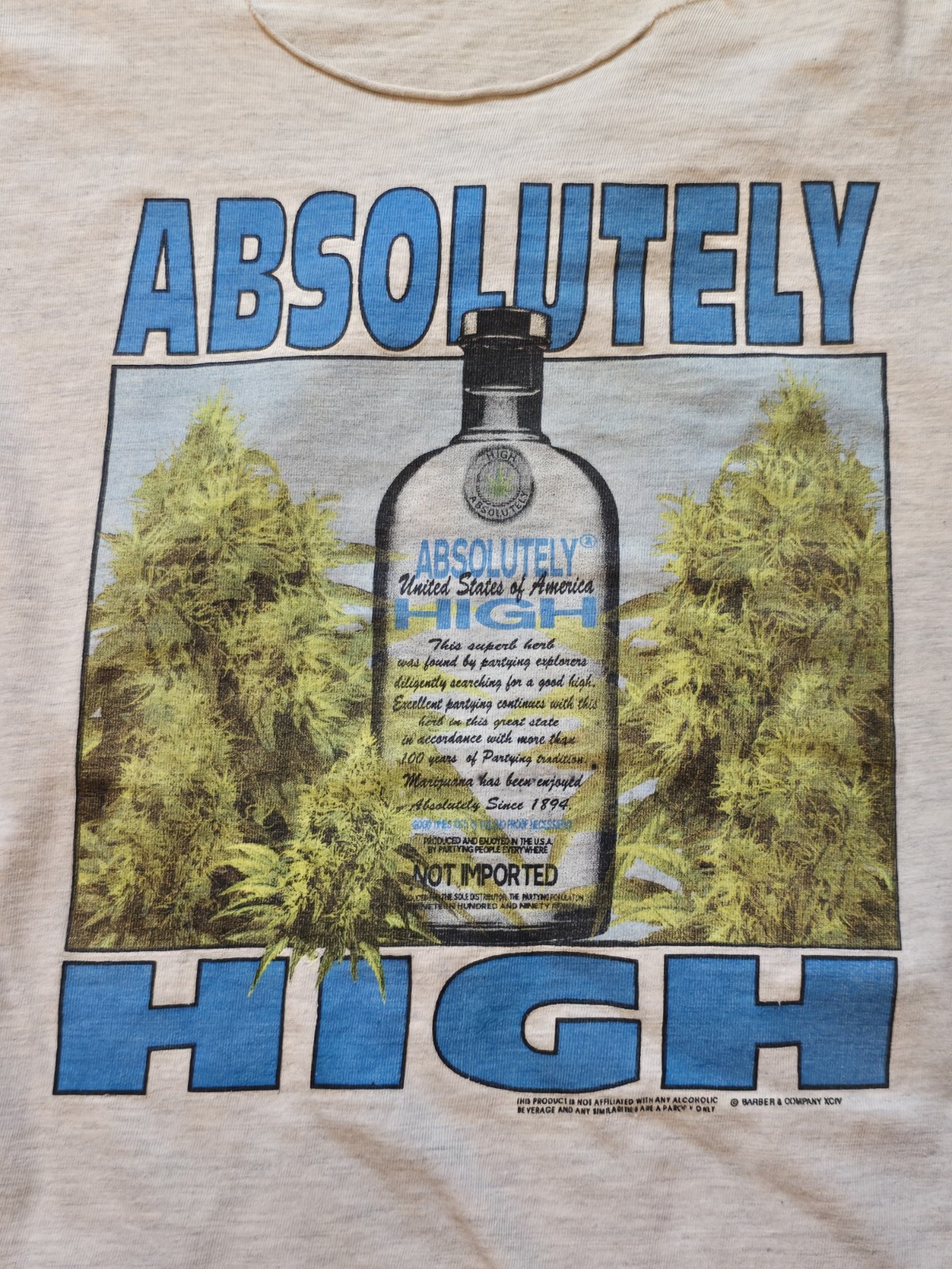 Vintage 1980/90s ABSOLUTELY HIGH Plants Fake Vodka Destroyed T-SHIRT image 2