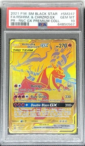 Pokémon Reshiram & Charizard GX Promo SM Black Star SM247 Full Art 2021 PSA 10