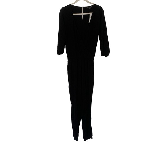 NEW Michael Stars Womens Small Black Surplice Classic Elastic Ankle Jumpsuit