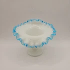 FENTON Blue Aqua Crest  Small Trumpet Vase 4 1/2"