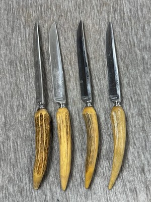 Vintage Anton Wingen Jr Solingen Germany 4 Piece Knives Set Stag Antler Handles