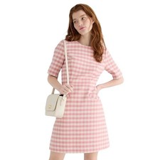 J.Crew - Pink Gingham Terry Tweed Short Sleeve Mini Dress Sz S