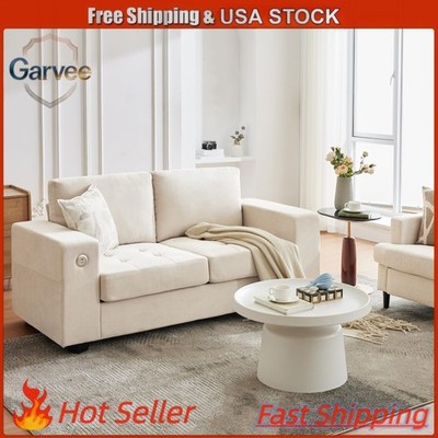 Loveseat Sofa 70'' Cloud Couch USB Type-C Removable Covers Wood Armrest Small Spa