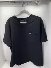 Figs Scrubs Shirt Women Size XL Black Technical Collection Short Sleeve Pocket