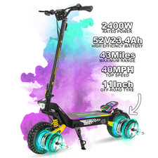 2400W Dual Motor Electric Scooter for Adults 40MPH 43-Mile Range 11in Off-Road