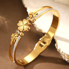 Golden 304 Stainless Steel Lucky Four-Leaf Clover Bracelet High Quality Jewelry