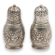 TIFFANY & CO 2 PIECE FLORAL MINIATURE SALT & PEPPER SHAKER SET STERLING SILVER