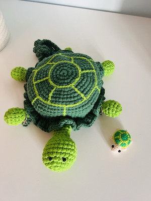 handmade unique crochet turtle handbag with baby turtle