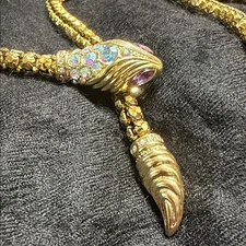 🐍💎 Betsey Johnson "Luminous Betsey" Snake Faceted Stone Adjustable Necklace