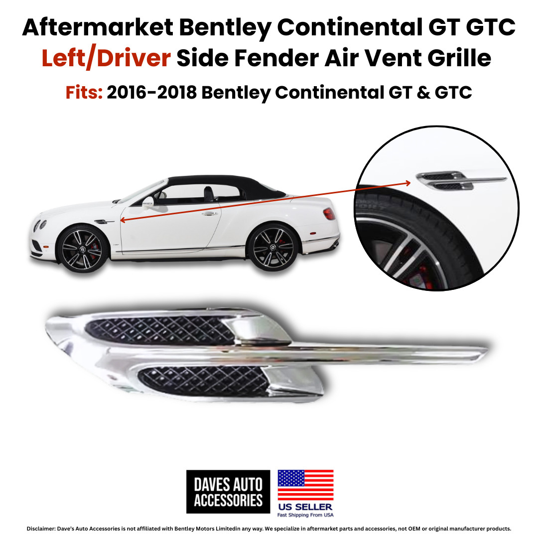 Bentley Continental GT GTC Driver Side Fender Vent Grille 2016–2018