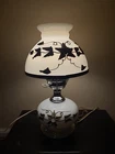 Vintage Milk Glass And Brass Embossed Hurricane Table Lamp Beautiful Read Descri