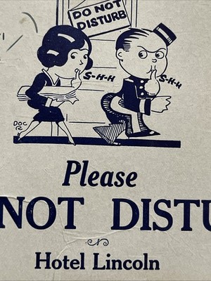 Vintage Hotel Lincoln Do Not Disturb Door Card Sign Early Graphics Bellhop Maid