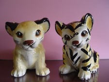 Tiger Cub And Lion Cub Figurine Vintage Made In Japan Shafford Ceramic