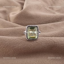 Rectangle Green Amethyst Gemstone 925 Sterling Silver Sister Solitaire New Ring