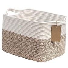 Woven Storage Basket, Cotton Rope Basket for Dog 13"L x 10"W x 9"H Light Brown