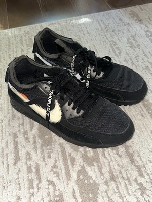 Nike Air Max 90 x Off White US 10 Black/White/Orange Leather Low Top Cushioned