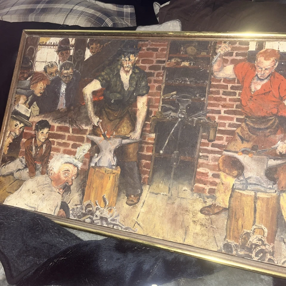 Arte de transferência de lona Norman Rockwell Blacksmith’s boy impressão giclée 12"x24" - Imagem 2 de 4