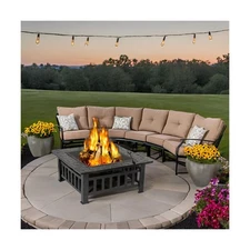 F2C 32 inch Outdoor Fire Pit Square Fireplace Metal Wood Burning Stove w/Wate...