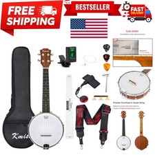 4-String Sapele Banjolele Set with Tuner, Strap & Piezo Pickup for All Levels