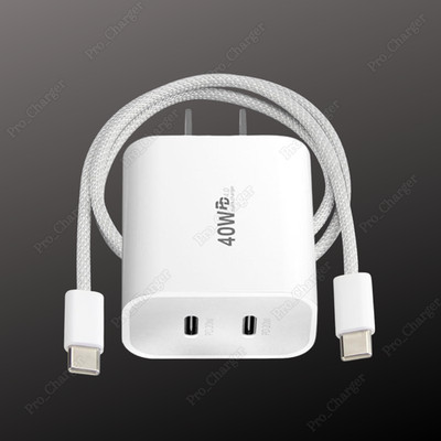 Dual USB-C Fast Charger For iPhone Air 15 16 17 Samsung 40W Block PD Type-C Cord
